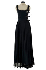 Pre-Fall 2013 Chanel by Karl Lagerfeld Runway Look 65 Black Silk Pleated Dress