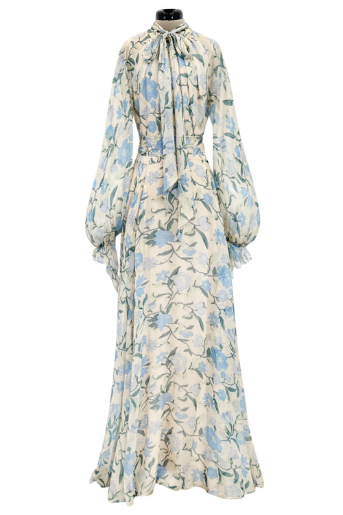Prettiest Resort 2020 Luisa Beccaria Runway Look 24 Blue & Ivory Silk Chiffon Dress