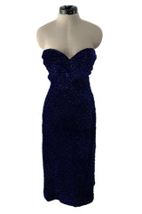 Fantastic Fall 1986 Yves Saint Laurent Runway Strapless Deep Purple-Blue Hand Gathered Velvet Dress