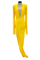 Gorgeous Spring 2020 Alexandre Vauthier Yellow Silk Jersey Dress w Plunge & High Front Slit