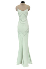 Fabulous Spring 2004 John Galliano Pale Mint Green Bias Cut Slip Dress w Rhinestone Detailing