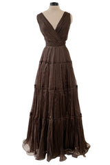 Pretty Spring 2012 Oscar de la Renta Runway Look 46 Brown Silk Chiffon Dress