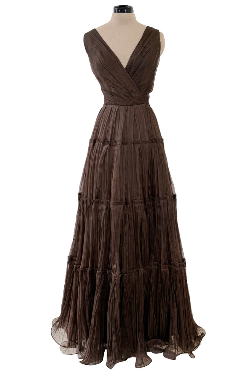 Pretty Spring 2012 Oscar de la Renta Runway Look 46 Brown Silk Chiffon Dress