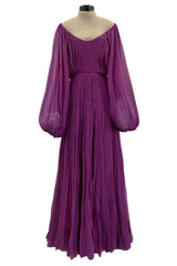 Spring 2024 Christian Dior by Maria Grazia Chiuri Runway Look 75 Purple Silk Chiffon Dress w Huge Balloon Sleeves