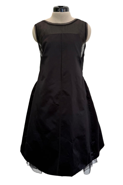 c. 2006 Prada by Miuccia Prada Black Silk & Silk Chiffon  Low Scooped Back Sleeveless Puff Dress