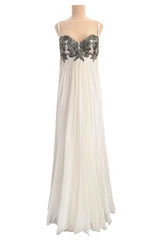 2022 Alexander McQueen by Sarah Burton Silk Chiffon Dress w Silver Bead Detailed Bodice