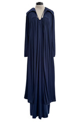 1976 Yuki by Gnyuki Torimaru Deep Blue Jersey Draped Halter Dress w its Matching Jersey Jacket