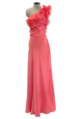 Prettiest Spring 2011 Valentino by Pierpaolo Piccioli & Maria Grazia Chiuri Pastel Coral Ruffled One Shoulder Silk Chiffon Dress