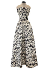 Incredible 1953 Jacques Fath Haute Couture Leopard Printed Silk Strapless Dress w Full Skirt