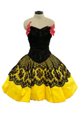 Rare Spring 1988 Christian Lacroix Demi-Couture Luxe Label Strapless Mini Dress w Lace & Bow Details