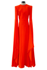 Striking Resort 2019 Alex Perry "Abigail" Brilliant Orange Full Length Capes Sleeve Dress w Open Back