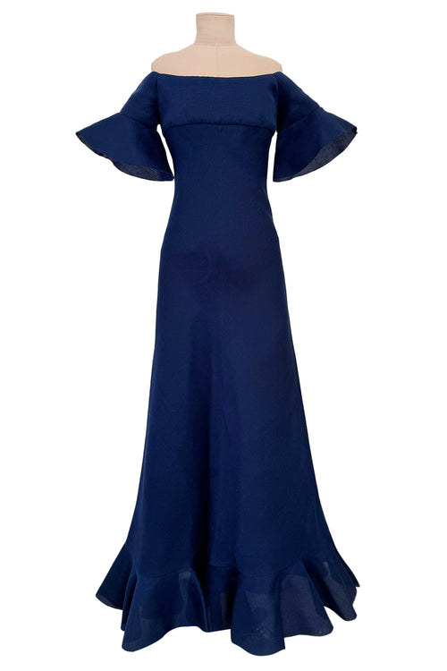 Rare Spring 1972 Christian Dior by Marc Bohan Haute Couture Blue Silk Gazaar Dress
