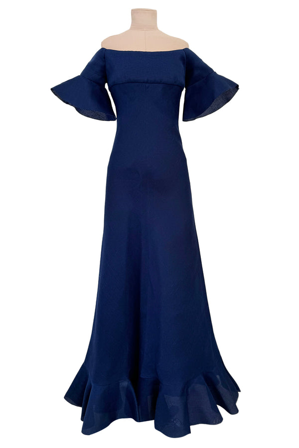 Rare Spring 1972 Christian Dior by Marc Bohan Haute Couture Blue Silk Gazaar Dress