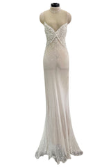 Dreamy 1993 John Anthony Couture Ivory Silk Chiffon Dress w Extensive Beading & Train