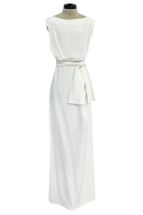 Yves Saint Laurent Spring 1993 minimalist White Dress w Raised Reptile Print