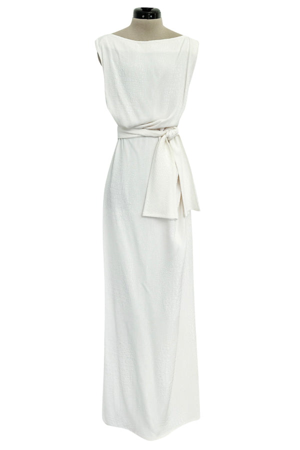 Yves Saint Laurent Spring 1993 minimalist White Dress w Raised Reptile Print