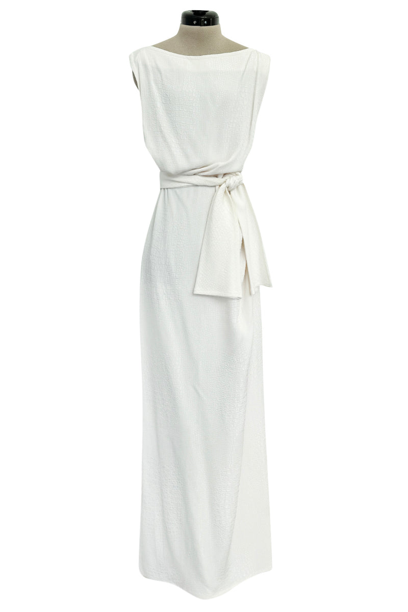 Yves Saint Laurent Spring 1993 minimalist White Dress w Raised Reptile Print