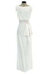 Yves Saint Laurent Spring 1993 minimalist White Dress w Raised Reptile Print