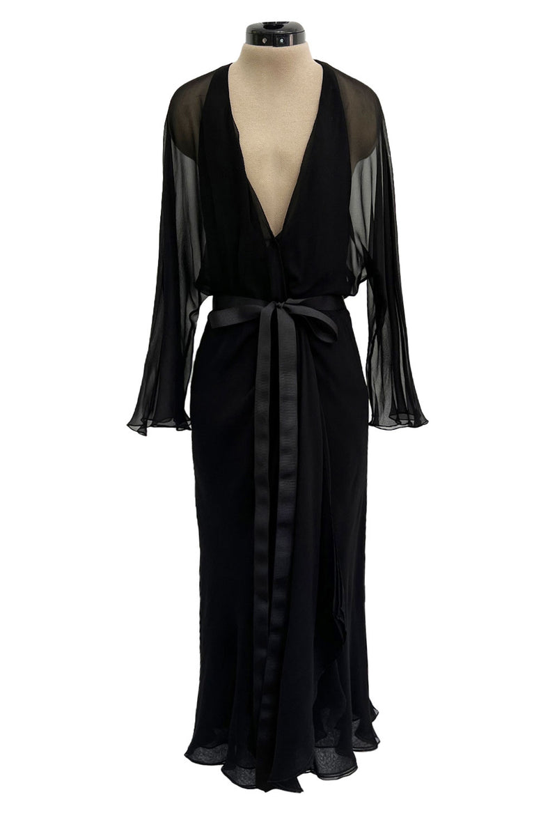 silk chiffon wrap dress LESSLESS Floor length floaty chiffon wrap White dress S-M