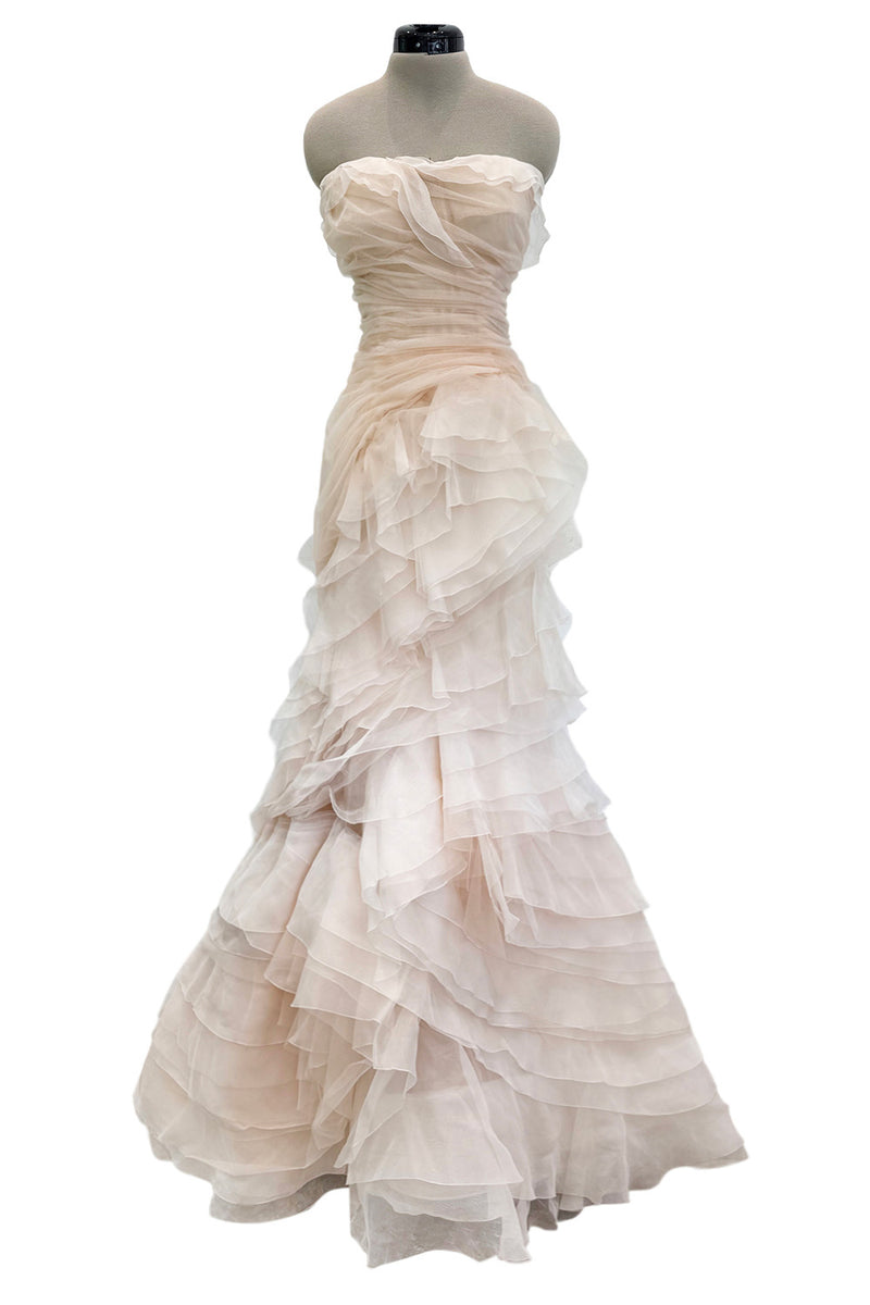 Divine Spring 2017 Carolina Herrera Palest Peach Ivory Silk Organza & Silk Net Strapless Ruffled Wedding Dress