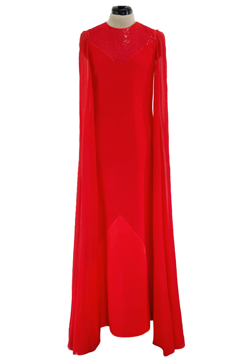 givenchy red cape dress Givenchy - Evening Dress In Silk Crepon With Cape - Red - Silk - Women