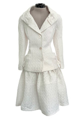 Extraordinary Spring 2006 Christian Dior by John Galliano Textured Off White Bow Detailed Jacket & Full Skirt Suit
