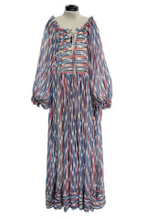 Spring 1977 Christian Dior by Marc Bohan Runway Striped Silk Chiffon Elastic Shoulder Caftan Dress