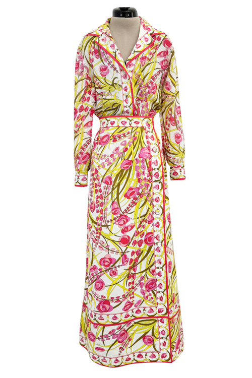 Wonderful 1960s Emilio Pucci Two Piece Cotton & Cotton Voile Pink & Yellow Skirt & Top Set