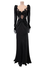 Fall 2019 Alessandra Rich Black Version of Runway Look 46 Bias Cut Silk & Sequin Lace Dress