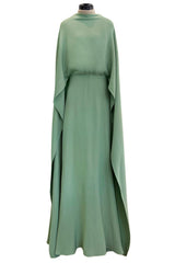Exceptional 2010s Valentino by Pierpaolo & Piccioli & Maria Grazia Chiuri Pale Green Backless Caped Sleeve Dress