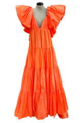 Spectacular Spring 2020 Valentino by Pierpaolo Piccioli Neon Orange Tent Dress w Outstanding Capped Sleeves