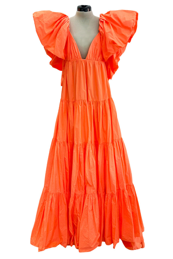 Spectacular Spring 2020 Valentino by Pierpaolo Piccioli Neon Orange Tent Dress w Outstanding Capped Sleeves