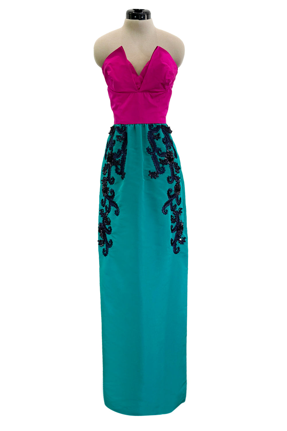 Spring 1990 Oscar De La Renta Ocean Blues Silk Chiffon Strapless Dress – Shrimpton Couture