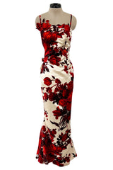 Rare & Beautiful 1950s Philip Hulitar Couture Dress w Fused Velvet Roses on a Rich Ivory Silk