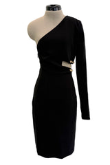 Spring 2015 Versus Versace Runway Look 15 Black Stretch Bandaid Dress w Gold Pins & Cut Out