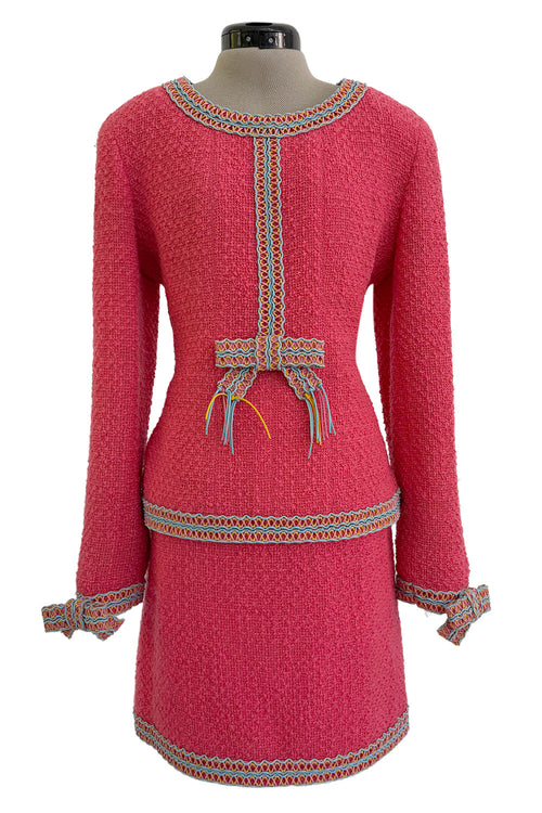 Rare & Extraordinary Spring 1994 Chanel by Karl Lagerfeld Runway Pink Suit w Corded Detail