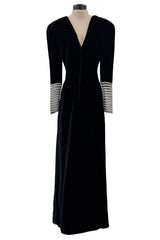 Incredible Fall 1986 Valentino by the Original Mr. Valentino Black Velvet Dress w Rhinestone Insets