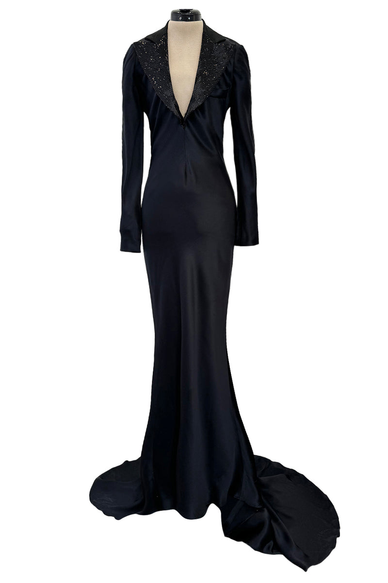 Fall 2007 Alexander McQueen Black Bias Cut Hammered Silk Dress w Beade –  Shrimpton Couture