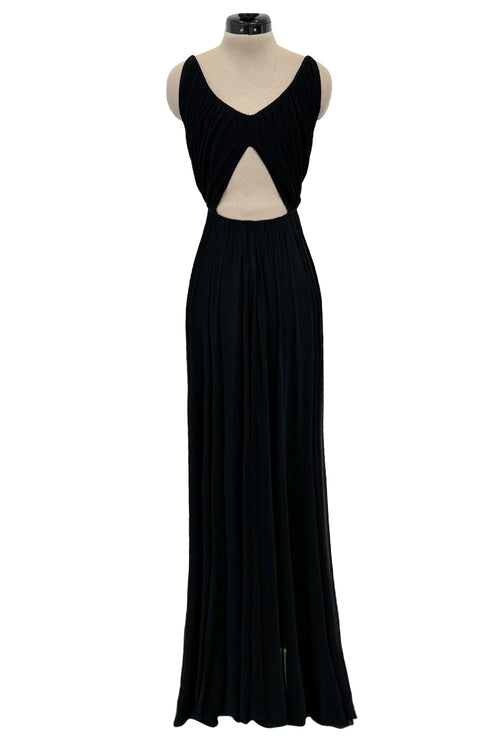 Incredible Resort 1982 Halston Black Bias Cut Silk Jersey Dress w Front Cut Out & No Back