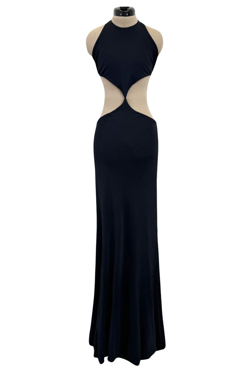 Spectacular Spring 1973 Halston Runway Side Cut Out Black Jersey Bias Cut Dress w Open Back Spectacular Spring 1973 Halston Runway Side Cut Out Black Jersey Bias Cut Dress w Open Back