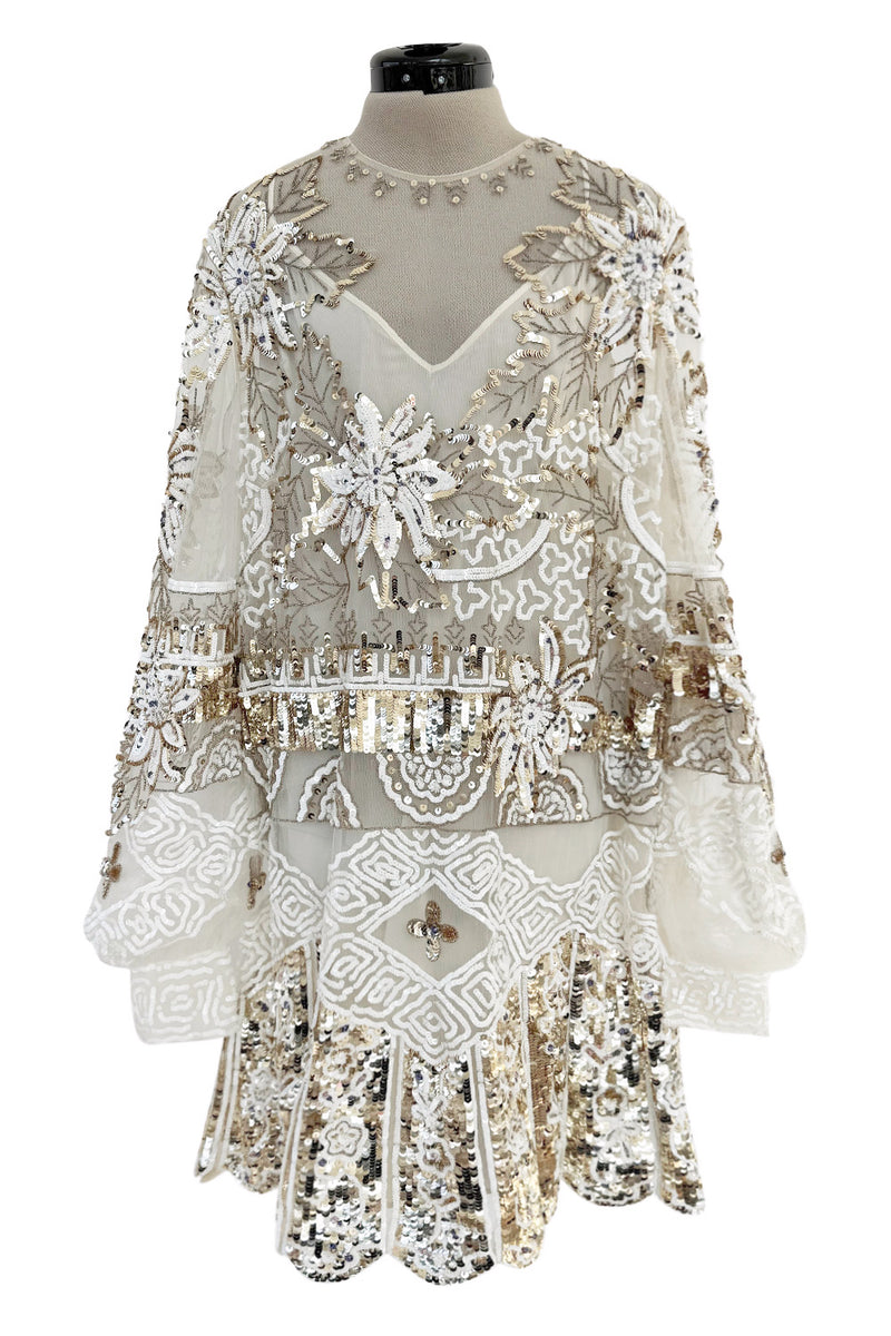 Beautiful Spring 2020 Valentino by Pierpaolo Piccioli Densely White & Gold Sequin Dress