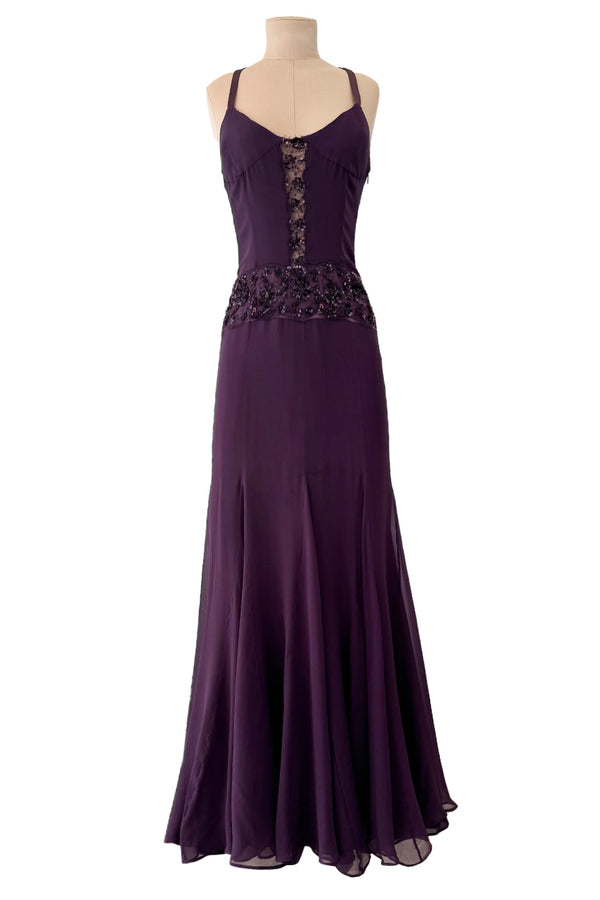 Gorgeous 2000s Valentino Roma Mauve Purple Silk Chiffon Dress w Sequin & Lace Detailing