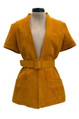 Late 1960s Christian Dior by Marc Bohan Chic Mustard Coloured Short Sleeved Soft Suede Jacket & Belt