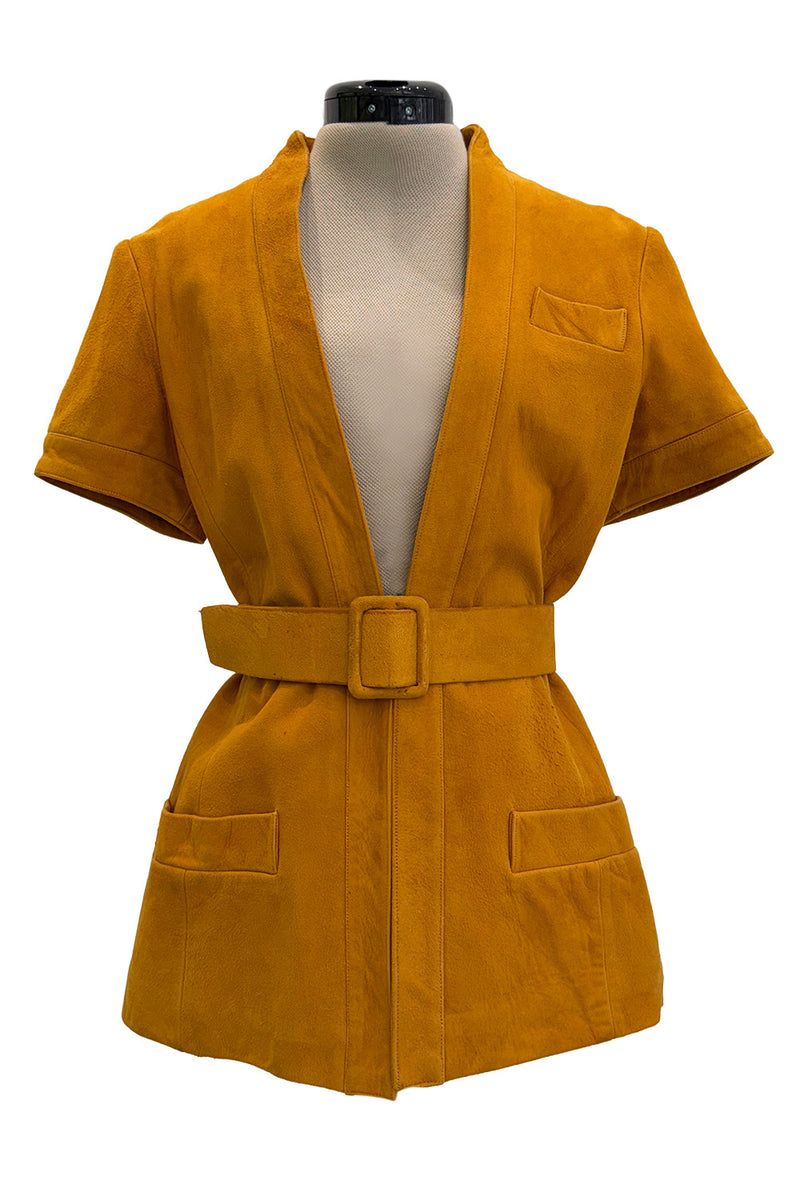 Late 1960s Christian Dior by Marc Bohan Chic Mustard Coloured Short Sleeved Soft Suede Jacket & Belt