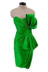 Superb Fall 1987 Yves Saint Laurent Haute Couture Green Version of Runway Dress w Silk Bow