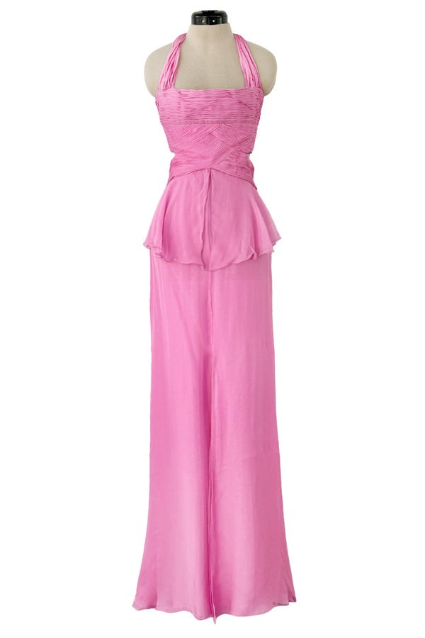 Dreamiest Spring 2007 Valentino Pleated & Bias Cut Pink Silk Chiffon Dress w Open Tie Back