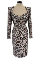 Sexiest Fall 1995 Loris Azzaro Couture Sequin Covered Leopard Print Dress w Open Cut Outs