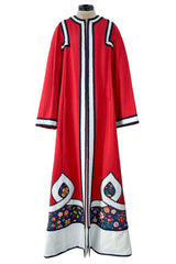 One of Two Identical 1970s Malcolm Starr Red Zipper Front Coats w Applique & Braiding Detail SZ SML