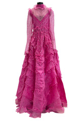 Spring 2018 Valentino by Pierpaolo Piccioli Pink Silk Organza Dress w Rhinestones & Metallic Silver Appliques