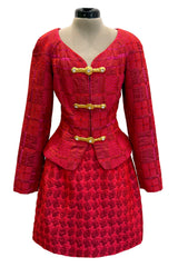 Fabulous 2000s Christian Lacroix Quilted Jacket & Skirt Suit Set with Gold Metal Closures
